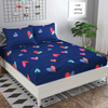 The Home Style Cotton Feel Glace Cotton Elastic Fitted Printed Queen Size Double Bed Bedsheet With 2 Pillow Cover 300 TC Blue Heart