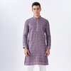 Anouk Purple Ethnic Embroidered Mandarin Collar Sequinned Lucknowi Cotton Straight Kurta