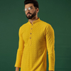 Anouk Geometric Embroidered Mandarin Collar Sequinned Straight Kurta Yellow
