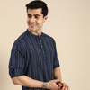 Anouk Men Navy Blue & Gold-Toned Striped Mandarin-Collar Indigo Kurta
