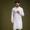 Anouk White Geometric Embroidred Mandarin Collar Pure Cotton Straight Kurta