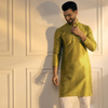 Anouk Mustard Geometric Embroidered Mandarin Collar Pure Cotton Straight Kurta