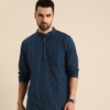 Anouk Men Navy Blue Striped Cotton Kurta