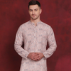Anouk Peach Floral Woven Design Cotton Thread Work Straight Kurtas