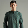 Anouk Striped Thread Work Kurta Green