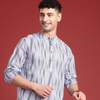 Anouk Men Ikat Printed Mandarin Collar Cotton Short Kurta