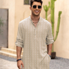 Anouk Geometric Embroidered Mandarin Collar Straight Chikankari Work Cotton Kurta