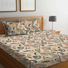The Home Style Supersoft Cotton King Size Printed Flat Double Bedsheet with 2 Pillow Cover 400 TC Mocha Flora