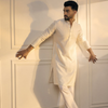 Anouk White Striped Embroidered Sequinned Mandarin Collar Straight Kurta