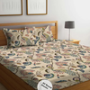 The Home Style Cotton Elastic Fitted All Around Printed King Size Double Bed Bedsheet wih 2 Pillow Cover  400TC Beige Flora