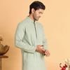 Anouk Men Geometric Embroidered Chikankari Kurta Green