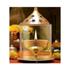 Indian Art Villa Brass Akhand Jyot Diya with Molded Glass and Plate for Diwali Gifts Item - 720 gms