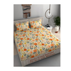 Decomizer Cotton Feel Glace Elastic Fitted Printed King Size Double Bed Bedsheet 2 Pillow Covers Yellow Flowers
