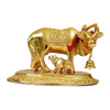 Prince Home Decor & Gifts Metal Kamdhenu Cow with Calf Statue Good Luck Holy Cow Ovel Gold