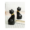 Tied Ribbons Set of 2 Mother Cat with Child Statue Showpiece Figurines Black Ceramic Decorative
