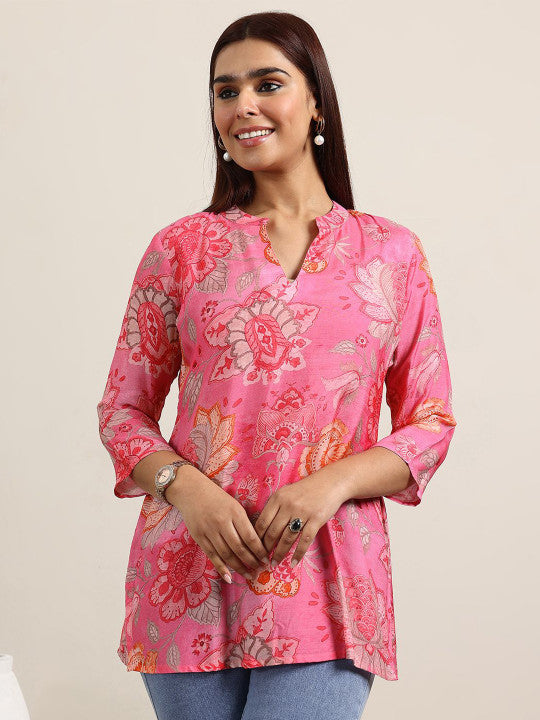 Women Mandarin Collar Printed Tunic