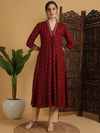 Sangria Semi-Flared 3/4 Sleeves V-Neck Kurta