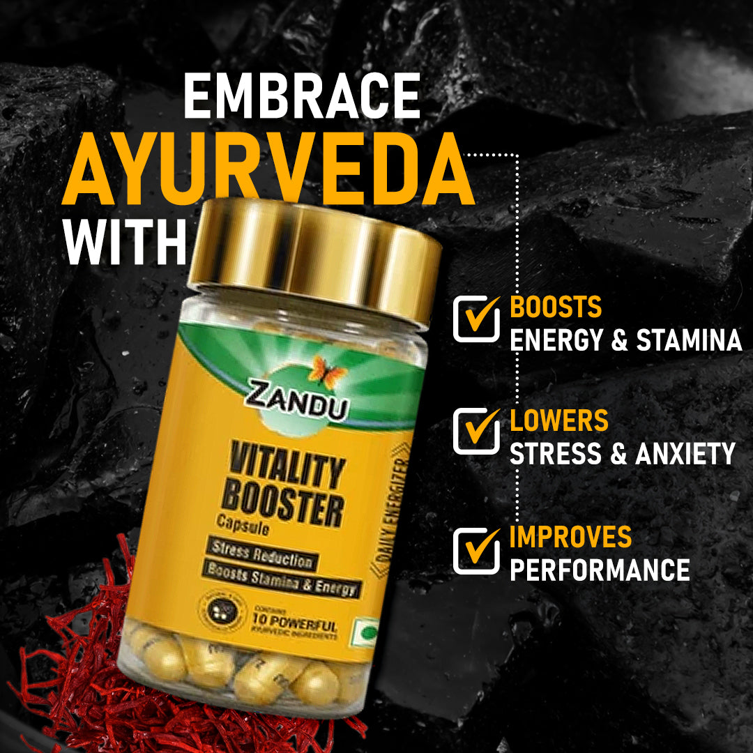 Zandu Vitality Booster Capsules for Vigor, Vitality & Stress Relief (60 Caps)
