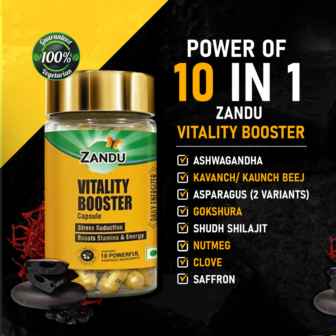 Zandu Vitality Booster Capsules for Vigor, Vitality & Stress Relief (60 Caps)