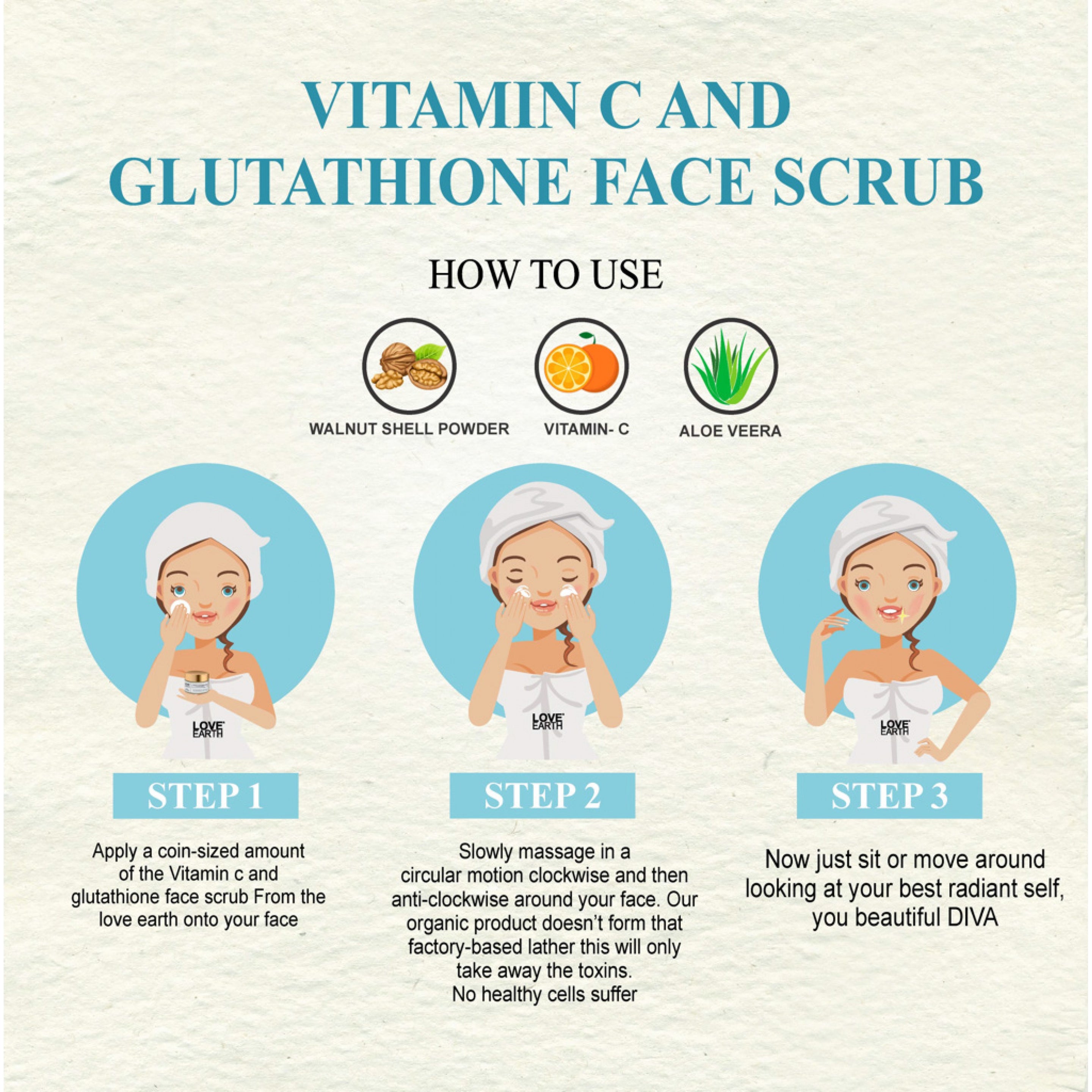 glutathione face scrub Skin Brightening Natural Beauty Gluta White acne PT cell sheet mask powered by Glutathione and Niacinamide Love Earth Vitamin C &