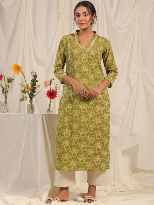 anayna Women Floral Printed Thread Work Kurta