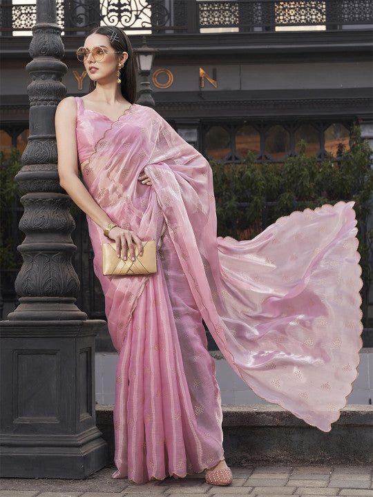 Embellished Mukaish Poly Chiffon Saree