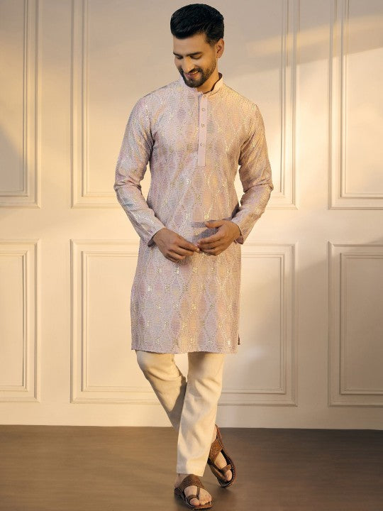 Anouk Pink Geometric Embroidered Gotta Patti Cotton Straight Kurta