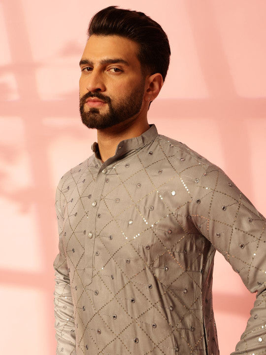 Geometric Embroidered Mirror Work Cotton Straight Kurta