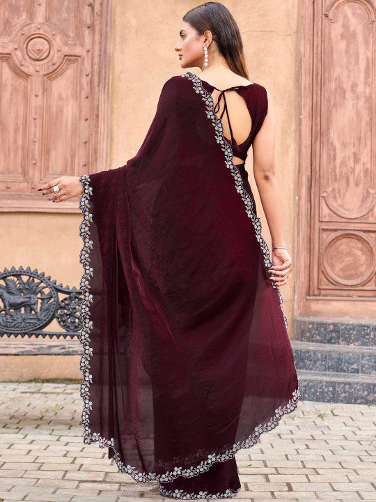 Tikhi Imli Embellished Sequinned Satin Heavy Work Saree