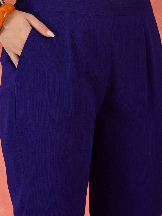 Sangria Floral Yoke Design Straight A-Line With Trouser And Dupatta