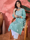 Sangria Floral Embroidered Round Neck Straight Kurta