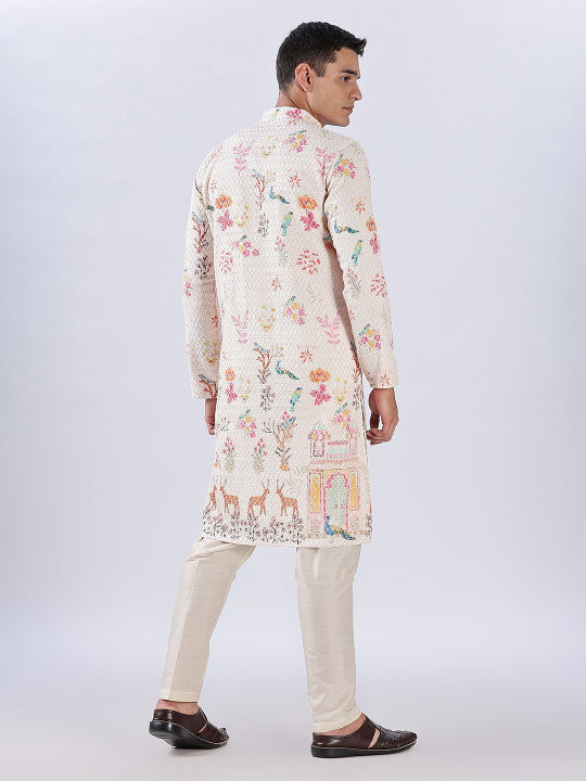 Men Floral Embroidered Cotton Kurta