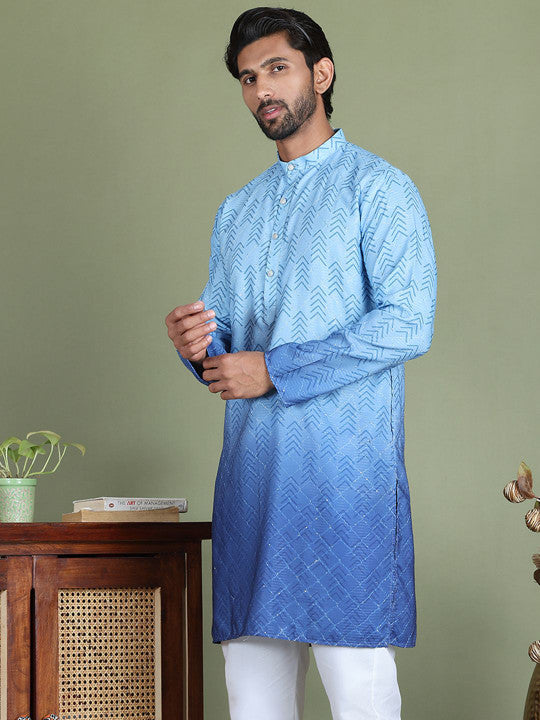 Anouk Abstract Printed Mandarine Collar Straight Sequinned Kurta