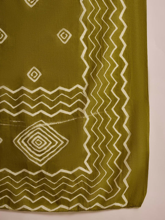 Sangria Women Geometric Printed Cotton Kurta with Trousers & Dupatta