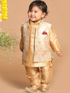 Vastramay Sishu Boys Regular Silk Blend Kurta With Pyjamas and Woven Nehru Jacket