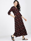 Vishudh Maroon & Black Floral Ethnic Maxi Dress