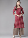Anayna Women Maroon & Golden Printed Straight Kurta