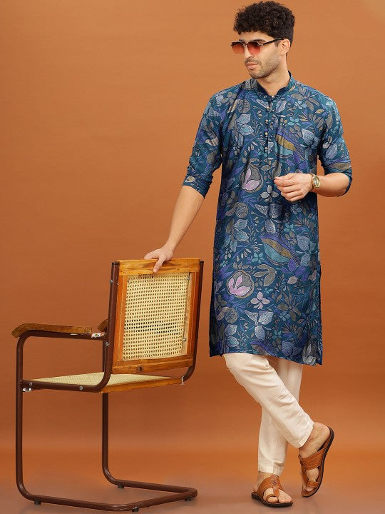 Anouk Mandarin Collar Floral Printed Straight Kurta