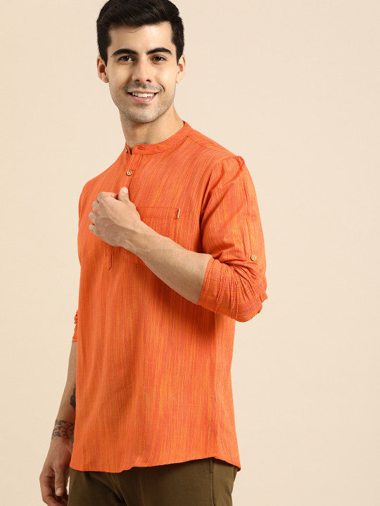 Anouk Men Orange Striped Short Kurta