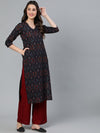 AKS Ethnic Motifs Printed V-Neck Cotton Straight Kurta