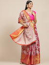 Silk Land Pink & White Ethnic Motifs Zari Ikat Saree