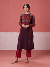 Likha Maroon Woollen Acrylic Jacquard Winter Kurta LIKWW04