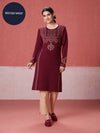 Likha Maroon Woollen Acrylic Jacquard Winter Kurta