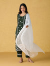 Likha Green Chikankari Kurta Pant & Dupatta (Set of 3)