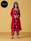Likha Red Chikankari Kurta Pant & Dupatta LIKSKD298 (Set of 3)