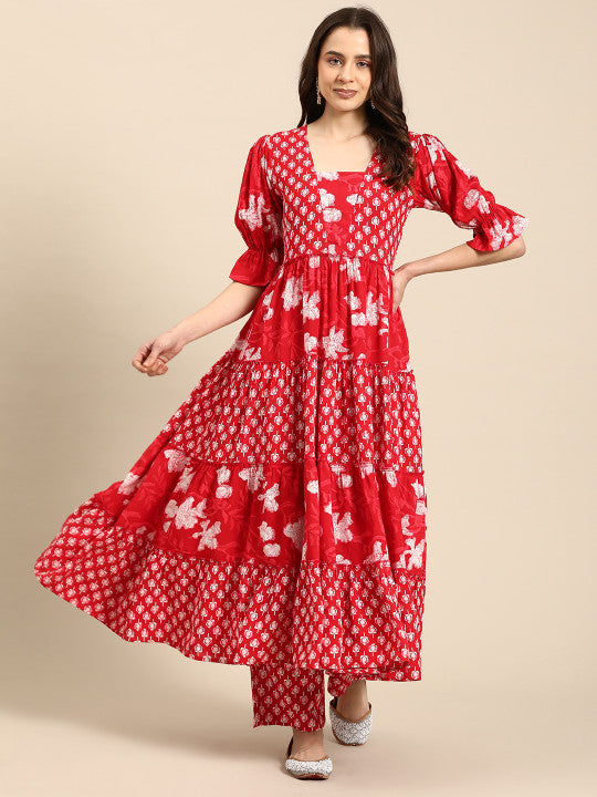 anayna Ethnic Motifs Printed Tiered Kurta with Palazzos