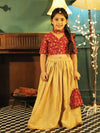 Vastramay Girls Embroidered Top & Rose Gold Skirt With Matching Neckless & Potli Bag