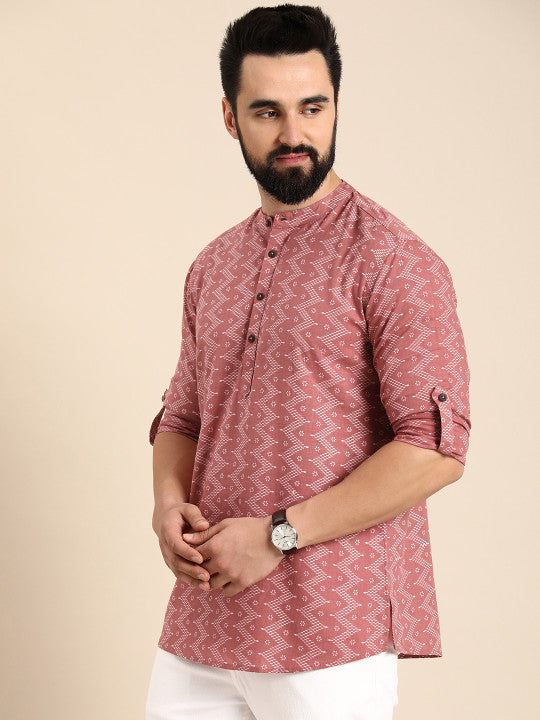 Anouk Men Geometric Printed Pure Cotton Short Kurta