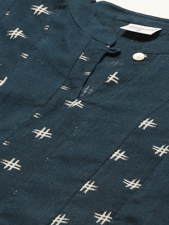 Women Navy Blue & White Printed Pure Cotton Maternity A-Line Dress