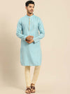 Amodh by Kisah Men Turquoise Blue Kurta (Set of 2) - L